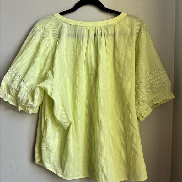 Lucky Brand Eyelet Sleeve Boho Peasant Blouse XL Lime Cotton Cottagecore - Picture 6 of 6